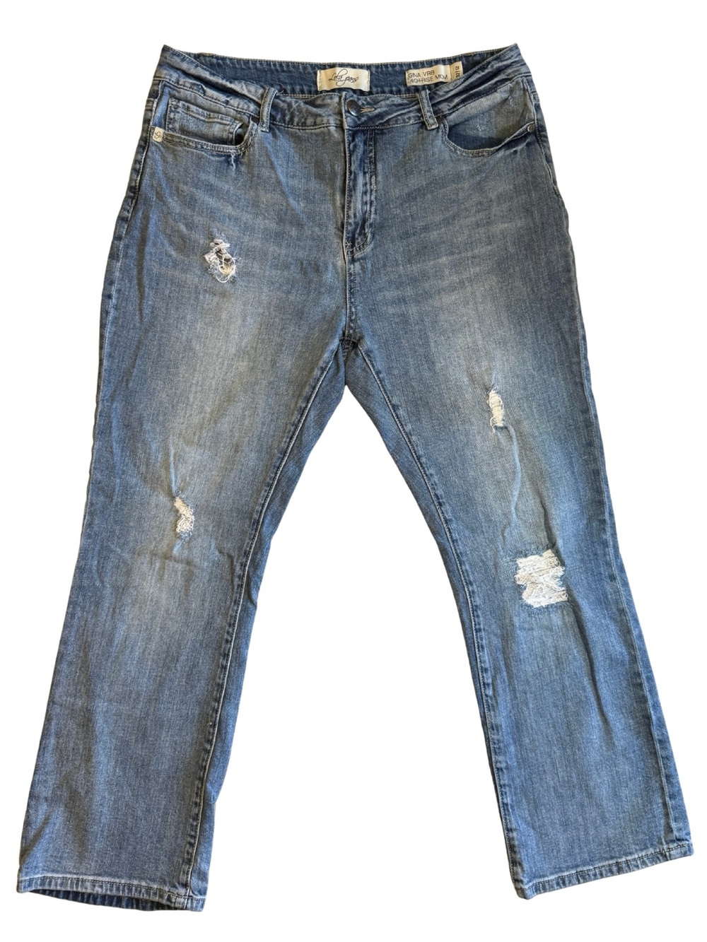 Lola‎ Jeans Gina VRB High Rise Mom Jeans 12 Blue Distressed Straight Leg